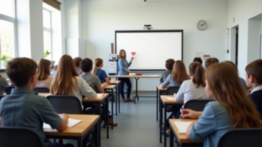 Schulklasse mit Schülern beim Unterricht, moderne Klassenzimmer mit Whiteboard