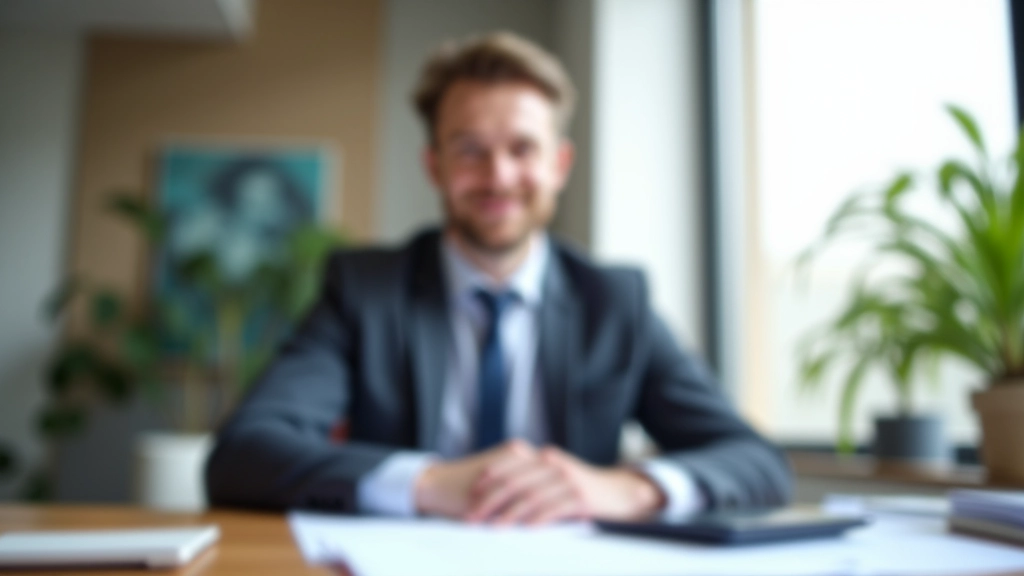 Finanzberaterin an Schreibtisch mit Dokumenten und Taschenrechner, professionelles Büro, Tageslicht