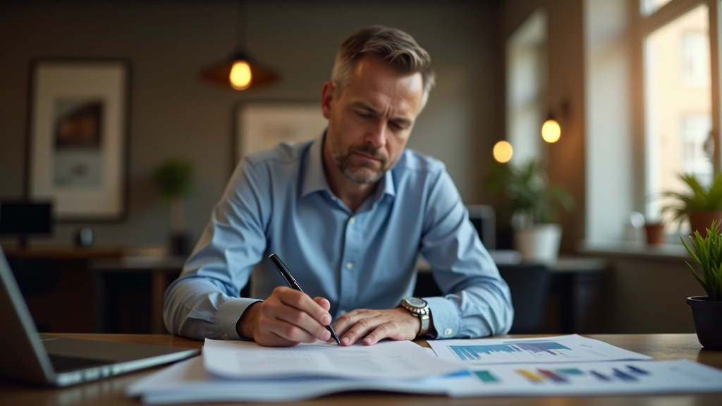 Stefan Bergmann arbeitet an Haushaltsdaten und Fiskalanalysen in seinem modernen Büro bei Haushaltskompass