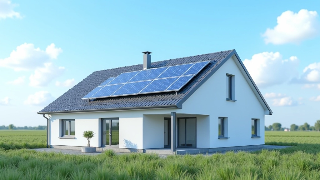 Zukunftstechnologie, Solarpanels auf Dach mit modernem Gebäude
